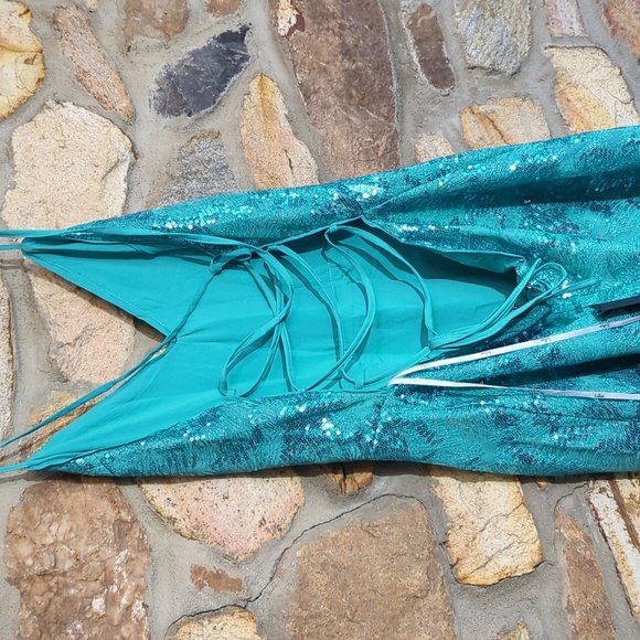 Lulus Glittering Presence Teal Green Sequin Lace-Up Maxi Dress - Picture 9 of 14